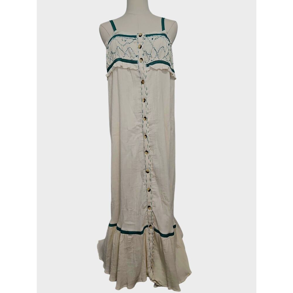 Rebellion Again Green And Cream Cottagecore Tiers Maxi Sundress Sz S Cute Comfy
